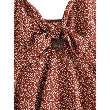 SheIn Women's Floral Smocked Peplum Crop Top Ruffle Boho Tie Front Sleeveless V Neck Shirred Cami