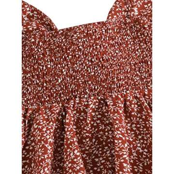 SheIn Women's Floral Smocked Peplum Crop Top Ruffle Boho Tie Front Sleeveless V Neck Shirred Cami