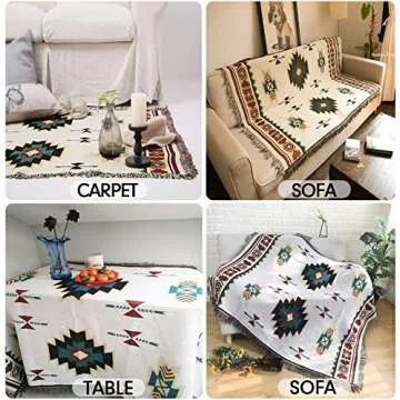WarmTide Southwestern Soft Throw Blankets with Tassels Cozy Cotton Woven Aztec Knitted Bed Couch Throws Sofa Chair Towel Multi-Function for Home Decor Office Travel