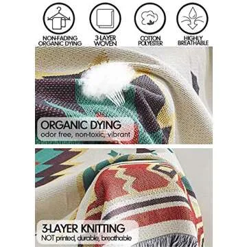 WarmTide Southwestern Soft Throw Blankets with Tassels Cozy Cotton Woven Aztec Knitted Bed Couch Throws Sofa Chair Towel Multi-Function for Home Decor Office Travel