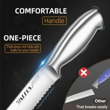 Walfos 8 Inch Bread Knife with Sheath, Serrated Bread Knife with Upgraded Stainless Steel, Ultra-Sharp, Bread Slice Knife for Slicing Homemade Bread, Bagels, Cake