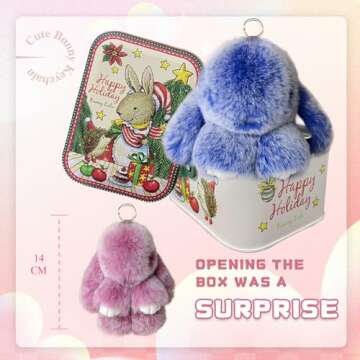 Bunny Lulu - Easter Keychain With Tin Box, Bunnylulu Lucky Keychains, Handmade Soft Bunny Keychain(Red)