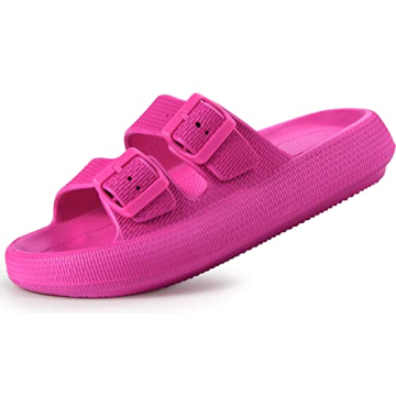 Weweya Hot Pink Slide Sandals with Adjustable Buckles