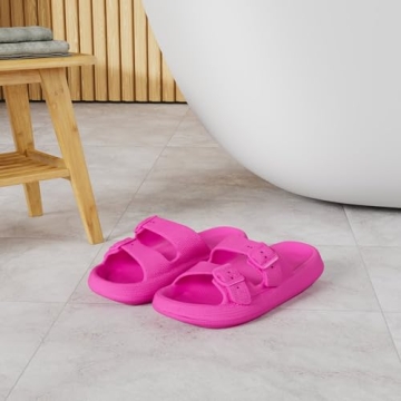 Weweya Hot Pink Slide Sandals with Adjustable Buckles