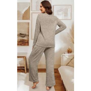 WIHOLL Lounge Sets For Women Two Piece Outfits Fall Knit Cozy Loungewear 2024 Fashion Khaki L
