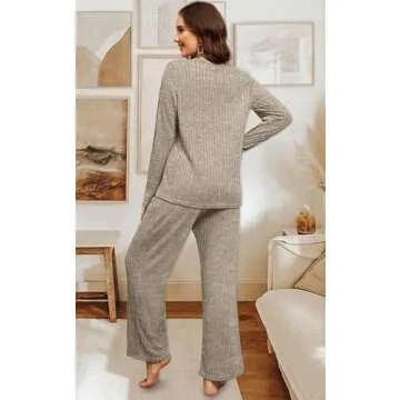 WIHOLL Lounge Sets For Women Two Piece Outfits Fall Knit Cozy Loungewear 2024 Fashion Khaki L