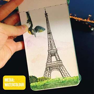 L'Oeil Mellow Art Watercolor Sketchbook: Travel Journal 9x14cm, 300gsm Dual Textured Paper, with Hardcover, Inner Pocket and Elastic Strap, for Watercolor, Watercolour pens, Gouache & Mixed Media
