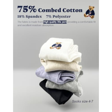 Colorful Cotton Crew Socks for Women with Cute Bear Designs