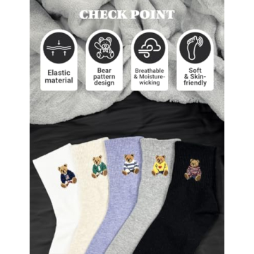 Colorful Cotton Crew Socks for Women with Cute Bear Designs