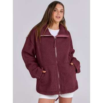 ANRABESS Womens Fleece Jacket Oversized Zip Up Sherpa Fuzzy Casual Coats Winter Fall Outerwear 2024 ...