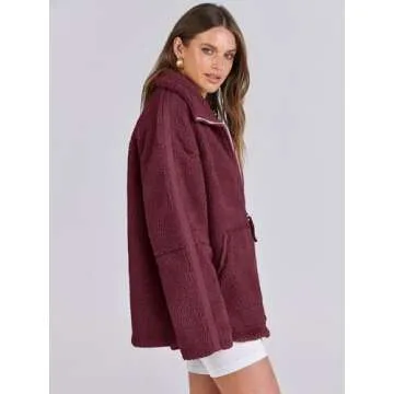 ANRABESS Womens Fleece Jacket Oversized Zip Up Sherpa Fuzzy Casual Coats Winter Fall Outerwear 2024 Clothes with Pockets Small