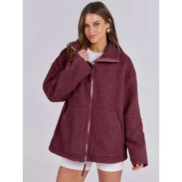 ANRABESS Womens Fleece Jacket Oversized Zip Up Sherpa Fuzzy Casual Coats Winter Fall Outerwear 2024 Clothes with Pockets Small