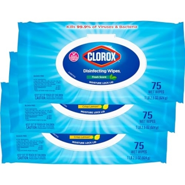 Clorox Disinfecting Wipes - Bleach Free, Household Essentials, 75 Wipes, Fresh Scent (Pack Of 3)