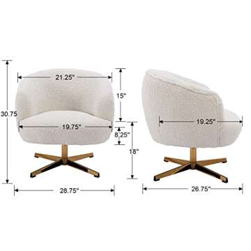 DUOMAY Swivel Accent Chair Armchair, Modern Faux Fur Round Barrel Chair with Gold Base for Living Room Bedroom Reading Room Office, White