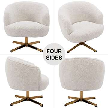 DUOMAY Swivel Accent Chair Armchair, Modern Faux Fur Round Barrel Chair with Gold Base for Living Room Bedroom Reading Room Office, White