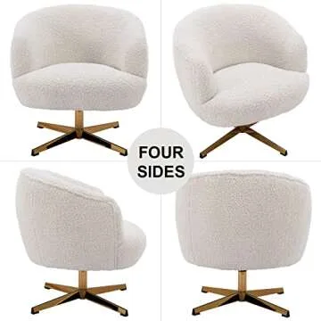 DUOMAY Swivel Accent Chair Armchair, Modern Faux Fur Round Barrel Chair with Gold Base for Living Room Bedroom Reading Room Office, White