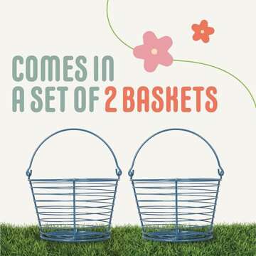 CONCORD 8" Egg Basket For Storage Collecting and Transporting Chicken and Duck Eggs. Farm Grade Wire Baskets. 2 Pack (Blue)