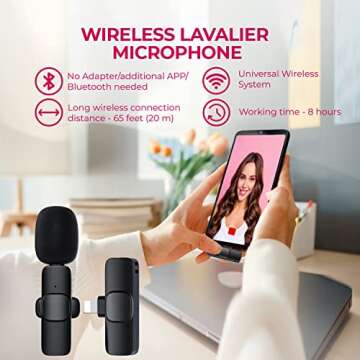 STIMAXON Wireless Lavalier Microphone for iPhone iPad, Plug Play Lapel Clip-on Mini Wireless Mic for...