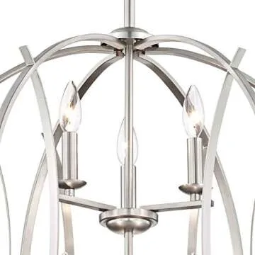 Possini Euro Design Spherical Brushed Nickel Orb Pendant Chandelier Lighting 24" Wide Modern Open Frame 6-Light Fixture Dining Room House Foyer Entryway Kitchen Bedroom Living Room High Ceilings