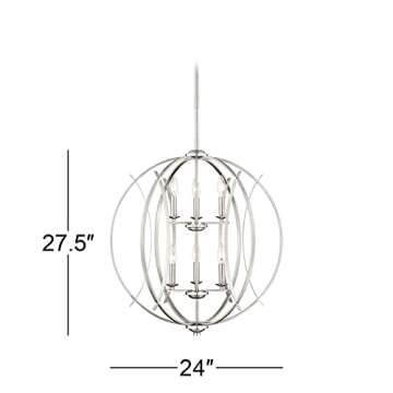 Possini Euro Design Spherical Brushed Nickel Orb Pendant Chandelier Lighting 24" Wide Modern Open Frame 6-Light Fixture Dining Room House Foyer Entryway Kitchen Bedroom Living Room High Ceilings