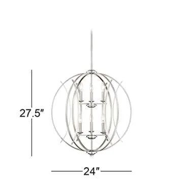 Possini Euro Design Spherical Brushed Nickel Orb Pendant Chandelier Lighting 24" Wide Modern Open Frame 6-Light Fixture Dining Room House Foyer Entryway Kitchen Bedroom Living Room High Ceilings