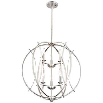 Possini Euro Design Spherical Brushed Nickel Orb Pendant Chandelier Lighting 24" Wide Modern Open Frame 6-Light Fixture Dining Room House Foyer Entryway Kitchen Bedroom Living Room High Ceilings
