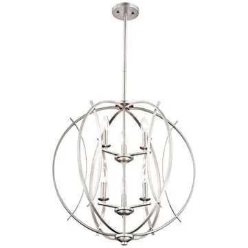 Possini Euro Design Spherical Brushed Nickel Orb Pendant Chandelier Lighting 24" Wide Modern Open Frame 6-Light Fixture Dining Room House Foyer Entryway Kitchen Bedroom Living Room High Ceilings