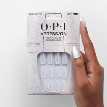 OPI xPRESS/ON Glass Slipper | Velvet White Long Almond Press On Nails | With Nail Glue | Long Lasting, Reusable, Non-damaging