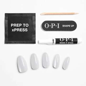 OPI xPRESS/ON Glass Slipper | Velvet White Long Almond Press On Nails | With Nail Glue | Long Lasting, Reusable, Non-damaging