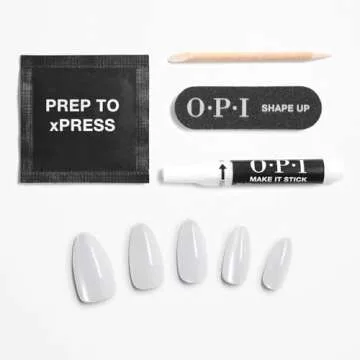 OPI xPRESS/ON Glass Slipper | Velvet White Long Almond Press On Nails | With Nail Glue | Long Lasting, Reusable, Non-damaging