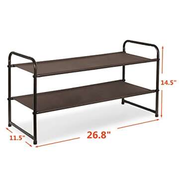 Simple Trending 2 Tier Stackable Shoe Rack, Fabric Shoe Shelf Storage Organizer, Bronze