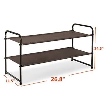 Simple Trending 2 Tier Stackable Shoe Rack, Fabric Shoe Shelf Storage Organizer, Bronze