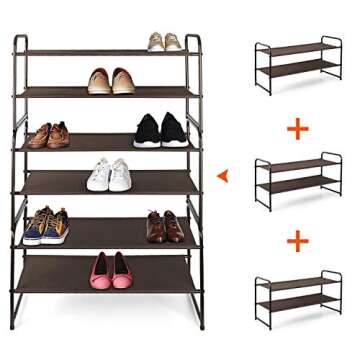 Simple Trending 2 Tier Stackable Shoe Rack, Fabric Shoe Shelf Storage Organizer, Bronze