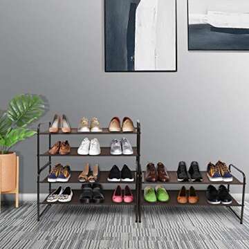 Simple Trending 2 Tier Stackable Shoe Rack, Fabric Shoe Shelf Storage Organizer, Bronze