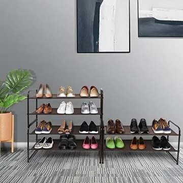 Simple Trending 2 Tier Stackable Shoe Rack, Fabric Shoe Shelf Storage Organizer, Bronze