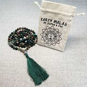 Birsppy 108 Bead Malas - Mala Necklace & Bracelet with Tassel - 8mm Stone Beads - Strand 108 Beads Necklace for Mindfulness & Yoga (India Agate)