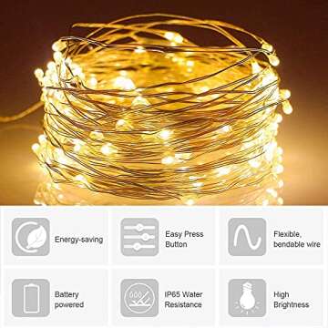 Metaku 2pc 100 LED Fairy Lights Battery Operated String Lights Twinkle Lights Waterproof Christmas Light Starry Decorative Mini Lights for Bedroom Home Garden Wedding Party Warm White