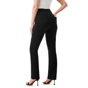 AFITNE Dress Pants for Women Business Casual Stretchy Straight Leg Petite Work Pants Yoga Dress Slacks High Waisted with Pockets Black 27" M
