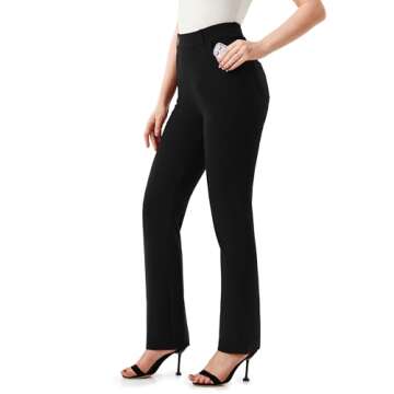 AFITNE Dress Pants for Women Business Casual Stretchy Straight Leg Petite Work Pants Yoga Dress Slacks High Waisted with Pockets Black 27" M