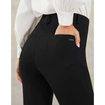 AFITNE Dress Pants for Women Business Casual Stretchy Straight Leg Petite Work Pants Yoga Dress Slacks High Waisted with Pockets Black 27" M