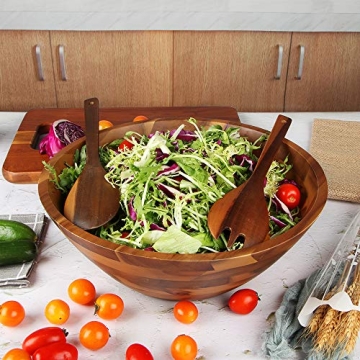 Large Acacia Wooden Salad Bowls Set with Utensils