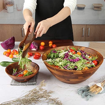 Large Acacia Wooden Salad Bowls Set with Utensils