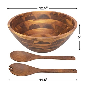 Large Acacia Wooden Salad Bowls Set with Utensils