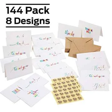 Ohuhu 144 Bulk Thank You Cards with Envelopes, Thank You Notes Box Set with Elegant 8 Rainbow Colorf...