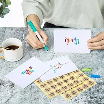 Ohuhu 144 Bulk Thank You Cards with Envelopes, Thank You Notes Box Set with Elegant 8 Rainbow Colorful Designs Greeting Card for Wedding, Business, Birthday, Baby Shower, Blank Inside, 4 x 6 Inch