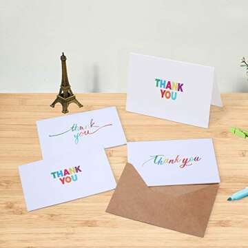 Ohuhu 144 Bulk Thank You Cards with Envelopes, Thank You Notes Box Set with Elegant 8 Rainbow Colorful Designs Greeting Card for Wedding, Business, Birthday, Baby Shower, Blank Inside, 4 x 6 Inch