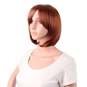 MapofBeauty 12 Inch/30 cm Short Bob Straight Side Bangs Synthetic Fiber Heat Resistant Hair Party Cosplay Wig (Ginger Orange)