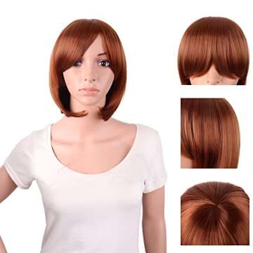 MapofBeauty 12 Inch/30 cm Short Bob Straight Side Bangs Synthetic Fiber Heat Resistant Hair Party Cosplay Wig (Ginger Orange)