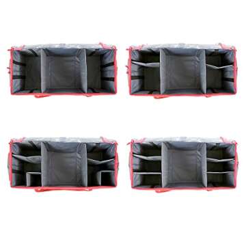 Valorcielo Christmas Ornament Figurine Storage Box, Xmas decoration Storage Container with Zippered Closure, Pockets, Removable Trays for 73 Holiday Ornaments, Adjustable Extent Area for Figurines