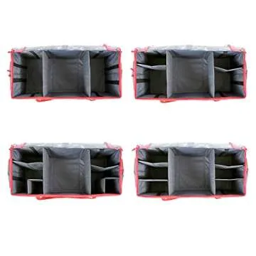 Valorcielo Christmas Ornament Figurine Storage Box, Xmas decoration Storage Container with Zippered Closure, Pockets, Removable Trays for 73 Holiday Ornaments, Adjustable Extent Area for Figurines